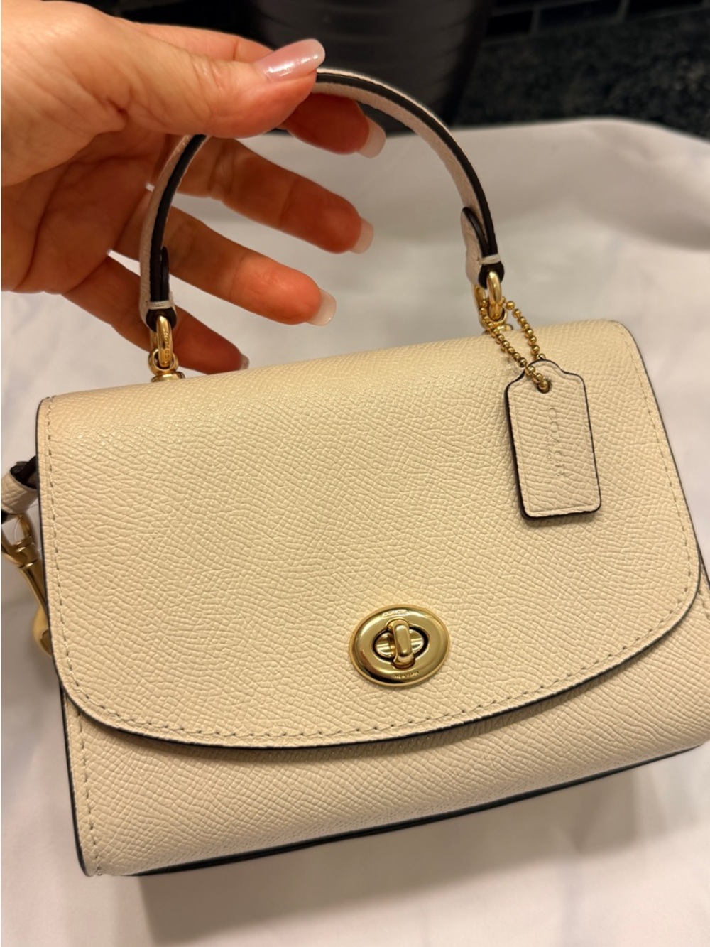 Coach Cream Top-Handle Satchel with Gold Hardware